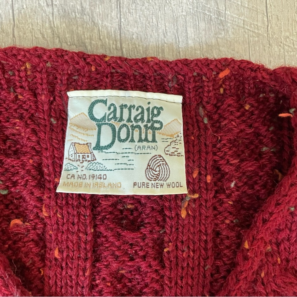 Carrig Donn Aran Irish Wool Fisherman Patchwork Boxy Sweater large Marled Red - Picture 4 of 6
